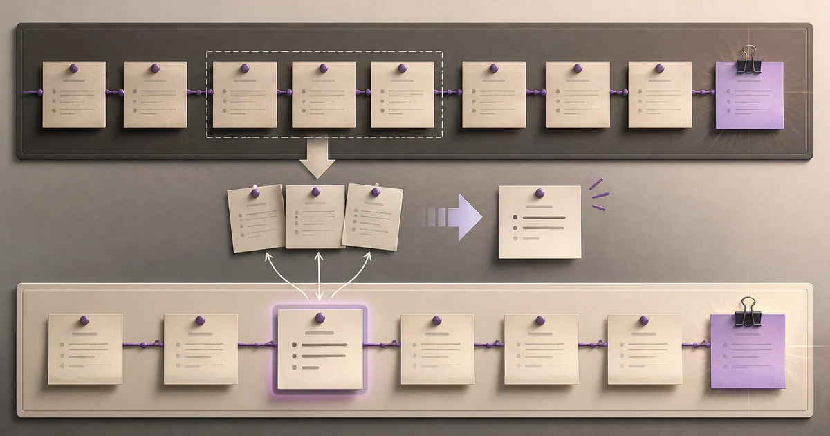 On a work board covered with event cards, gray cards that do not change the goal or conflict are separated out, leaving only the key turning point cards connected in order