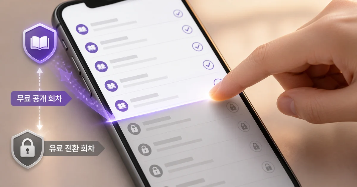 A scene on a smartphone checking the free episodes of a new web novel, then deciding a reading range right before the next episode that requires gold